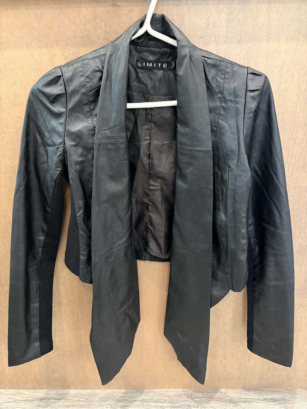 The Limited Black Faux Leather Open Drape Blazer